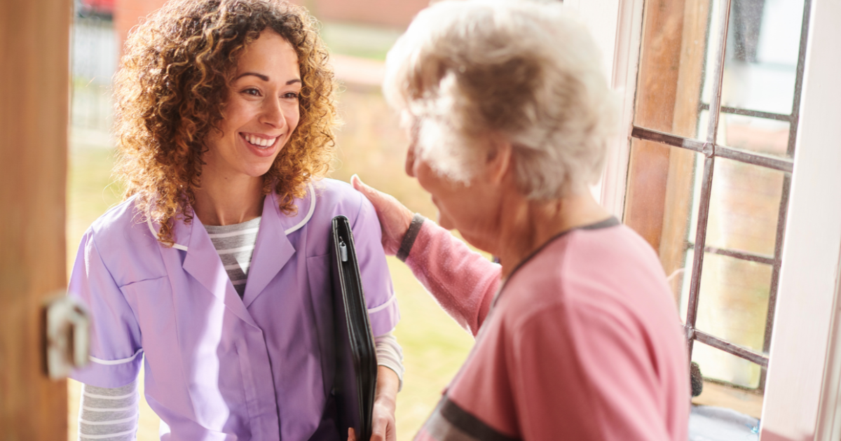 A caregiver enters a senior’s home to provide respite care services in Lincoln County