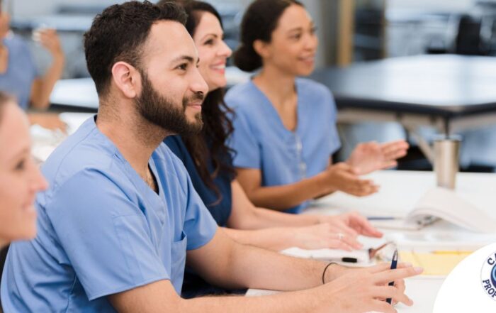 Senior caregivers attend a professional development course.