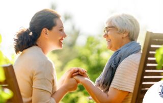 Caregiver provides at home senior services to an elderly loved one